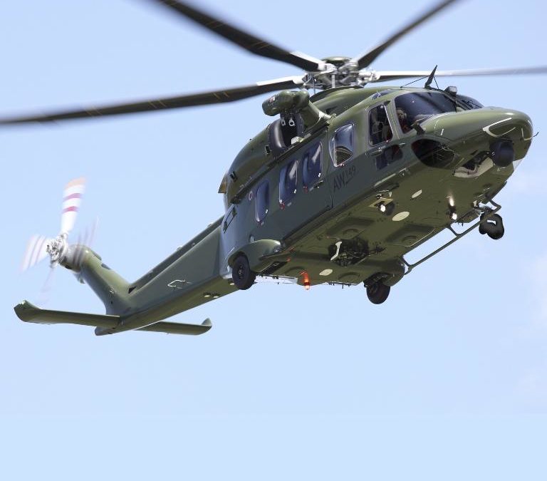 Leonardo displays AW149 helicopter at the DSEI 2019 exhibition