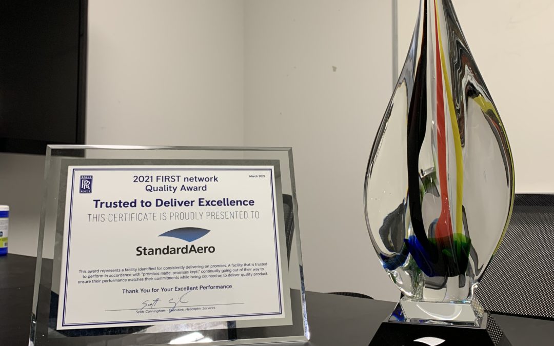 StandardAero Recognized by Rolls-Royce for the 2021 “Trusted to Deliver Excellence” Award during annual FIRST Network Recognition Event